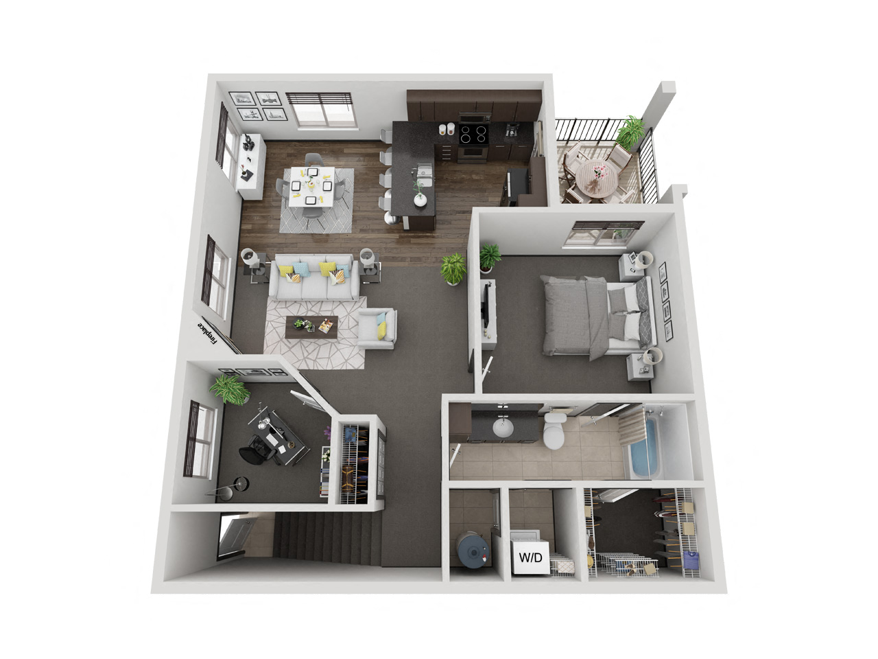 Floor plan for 1 bed, 1 bath, 1025 sqft